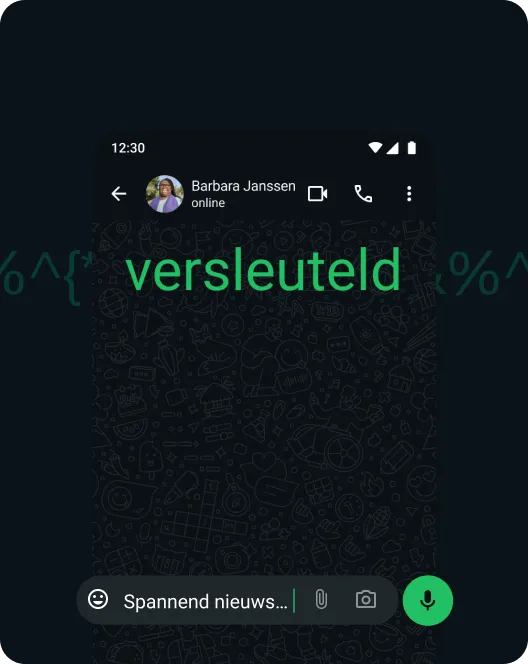 screenshot van whatsapp-app dat end-to-end versleuteling van сообщения laat zien