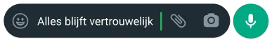 tekstballon op whatsapp waarin 'het is tussen ons' staat, om instellingen- en privacyfuncties te tonen